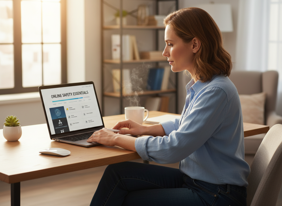 Person completing online health and safety training on a laptop