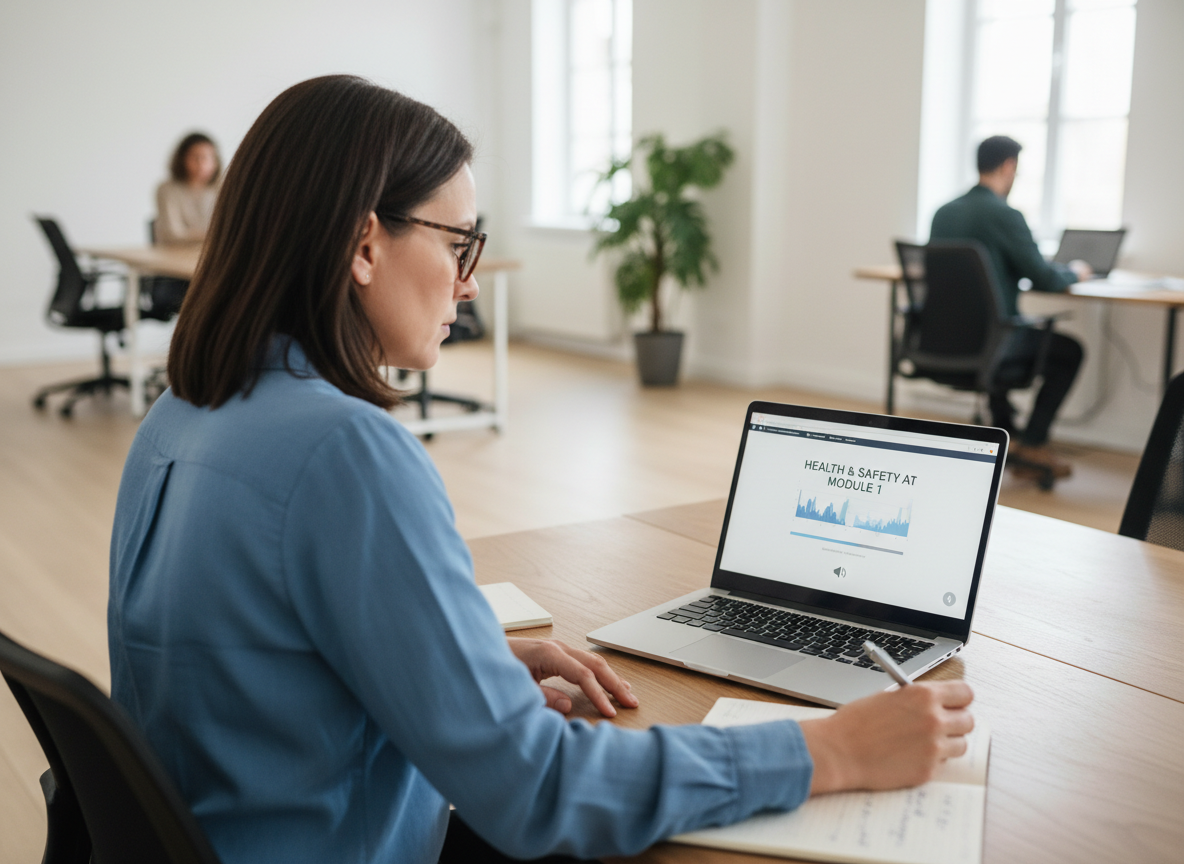 Professional learner completing online safety training course