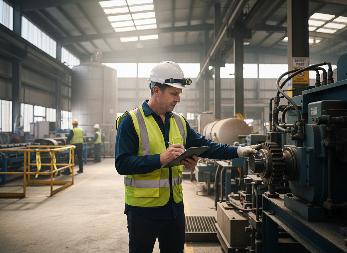 Safety auditor conducting workplace risk assessment